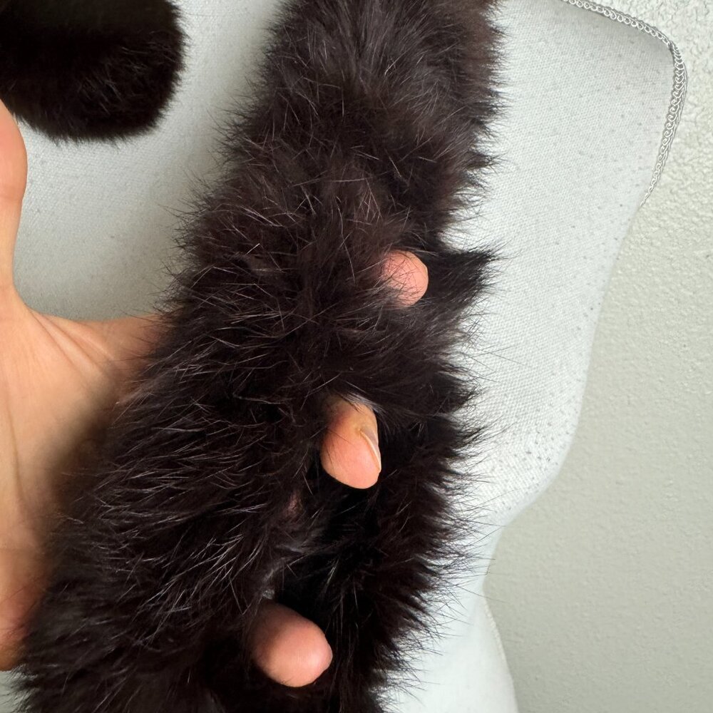 Real Rabbit Fur Adjustable Length Pom Pom Dark Brown - Picture 4 of 4